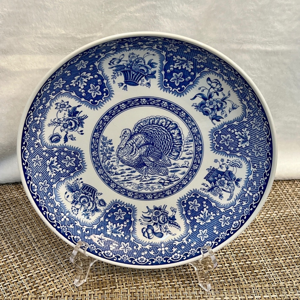 Spode Blue Festival Turkey and Flower Baskets 10.5" Plate Platter S3536